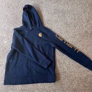 Carhartt Blue Pullover Hoodie with Logo and Long Sleeves